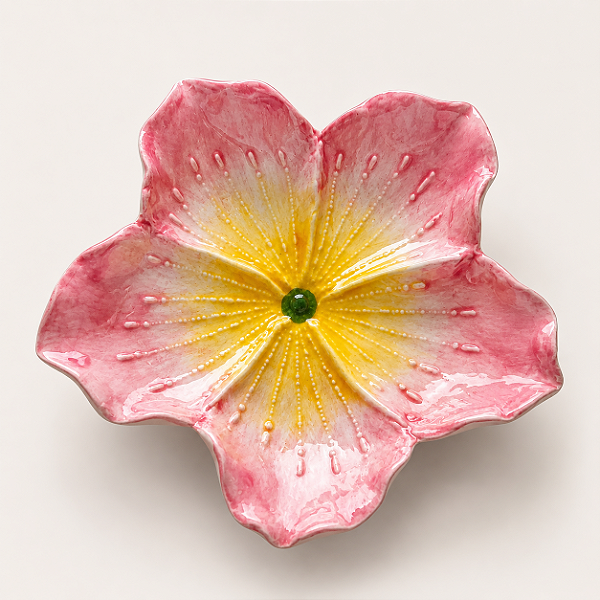 Prato Decorativo Flor Rosa em Cerâmica 14 x 13 cm