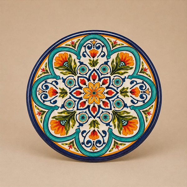 Prato Raso em Melamina Estampa Mediterrânea – 27 cm