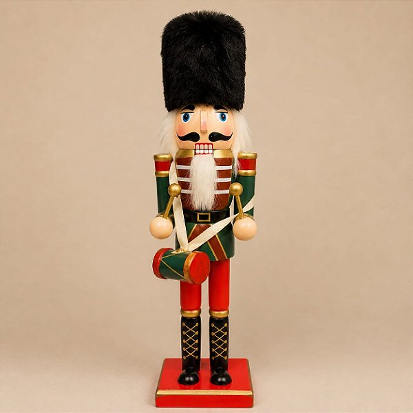 Quebra-Nozes Tradicional de Madeira com Tambor – 30 cm