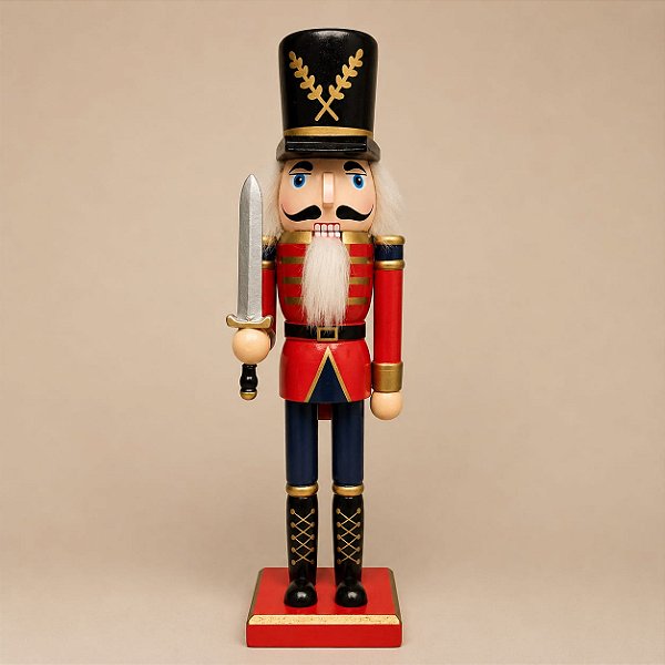 Quebra-nozes Tradicional de Madeira com Espada – 30 cm