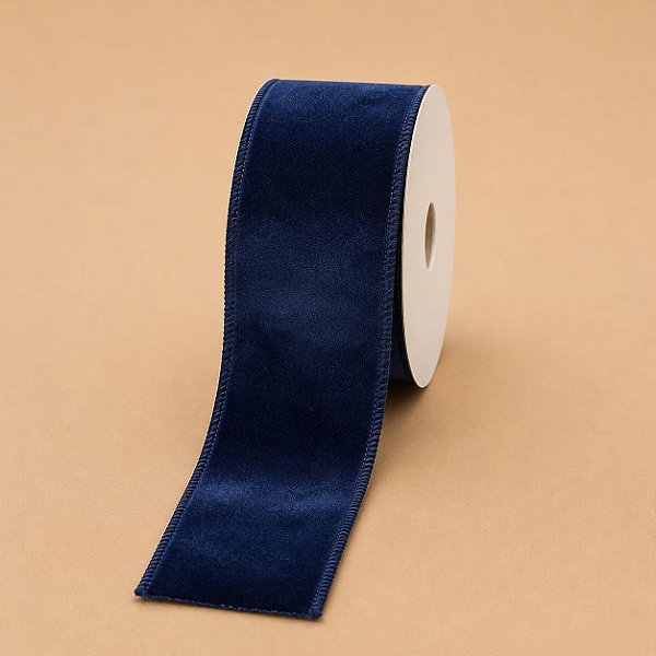 Fita Aramada Dupla Face de Veludo Azul-Marinho e Prata – 6,3 cm x 9,14 m