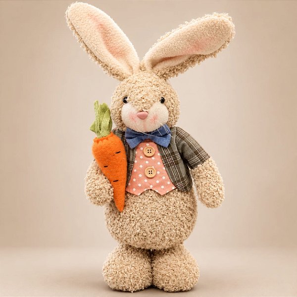 Coelho de Páscoa Menino em Pelúcia com Cenoura – 48 x 17 cm