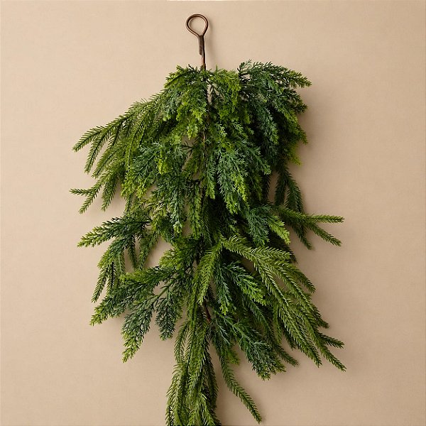 Pendente de Cipreste Permanente Premium Toque Real 78 cm – Mix de Folhagens Verdes