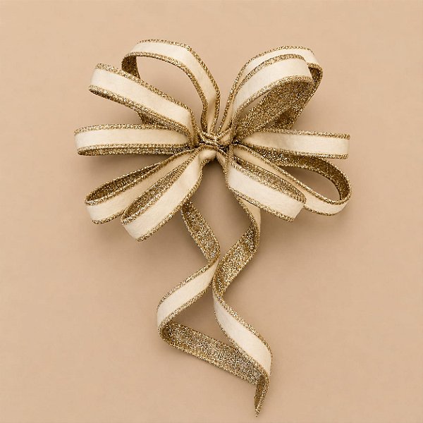 Laço Pronto de Natal em Veludo Off-White e Champagne Dupla Face 5 Pontas 25 x 20 cm