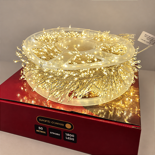 Festão Cluster 1800 LEDs Strobo Branco Quente 50 Metros Bivolt – Iluminação de Natal