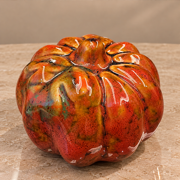Mini Abóbora Decorativa de Cerâmica Laranja 6x7cm
