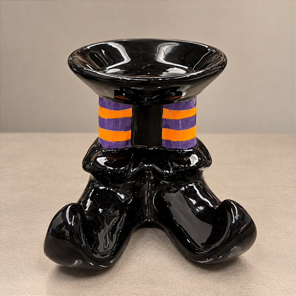 Porta-Velas Pé de Bruxa Roxo e Laranja Halloween 8,5 cm