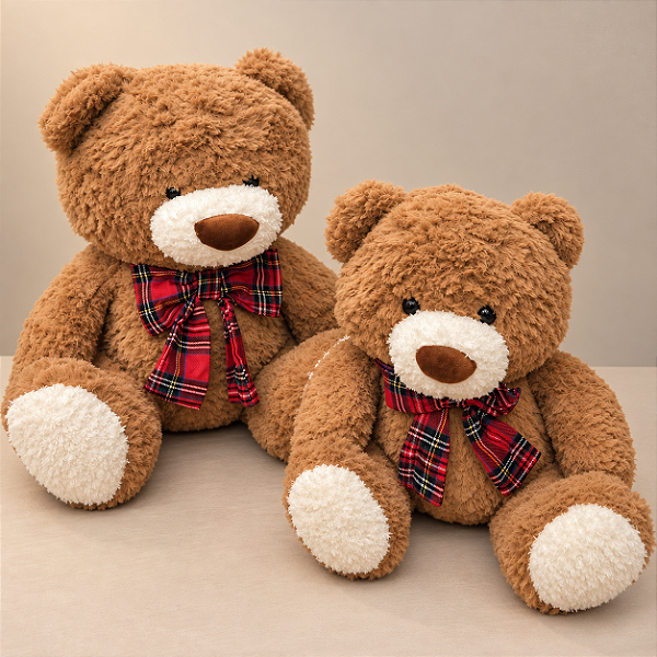 Urso de Pelúcia Natalino com Laço Xadrez Tartan – 50 cm