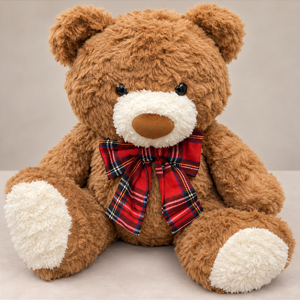 Urso de Pelúcia Natalino com Laço Xadrez Tartan –45 cm