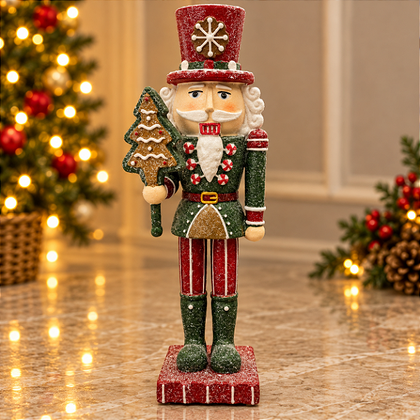 Quebra-Nozes Natalino com Cookie Gingerbread em Resina 35 cm