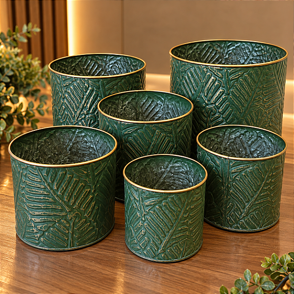 Kit cachepot rustico verde em metal de 20x20 com 6 unidades