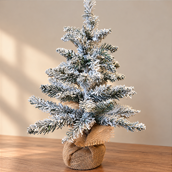 Árvore de Natal Nevada 60 cm com Base Rústica