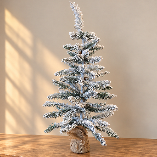 Árvore de Natal Nevada 90 cm com Base Rústica
