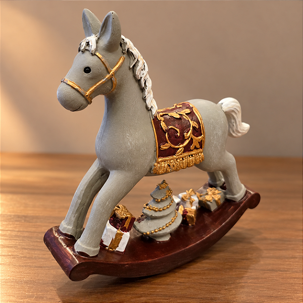 Cavalinho de Balanço Natalino Vintage em Resina com Presentes 13 x 12,5 cm