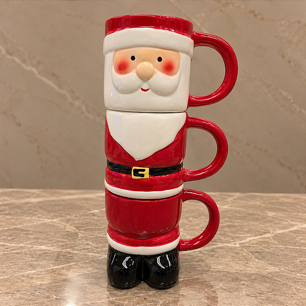 Jogo de 3 Canecas Decorativas Natalinas Papai Noel – 26 x 14 cm