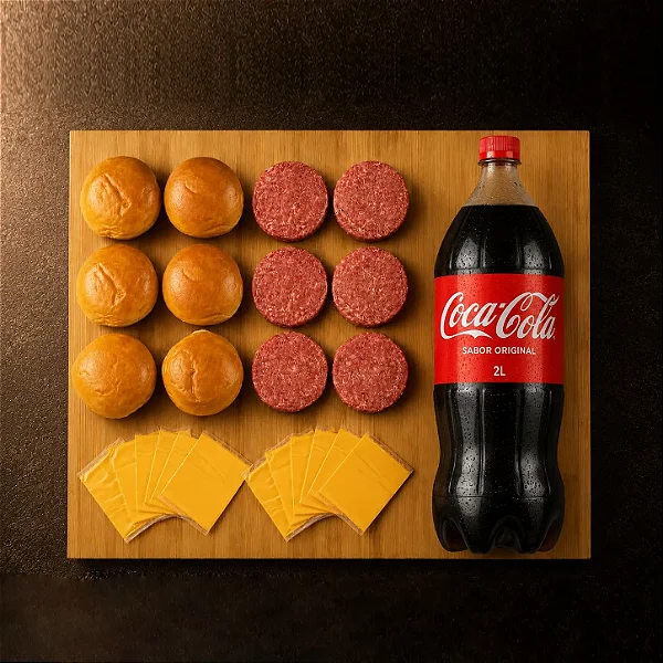 Combo Hambúrguer Premium da Casa (6 Blends + Cheddar + Coca 2l)