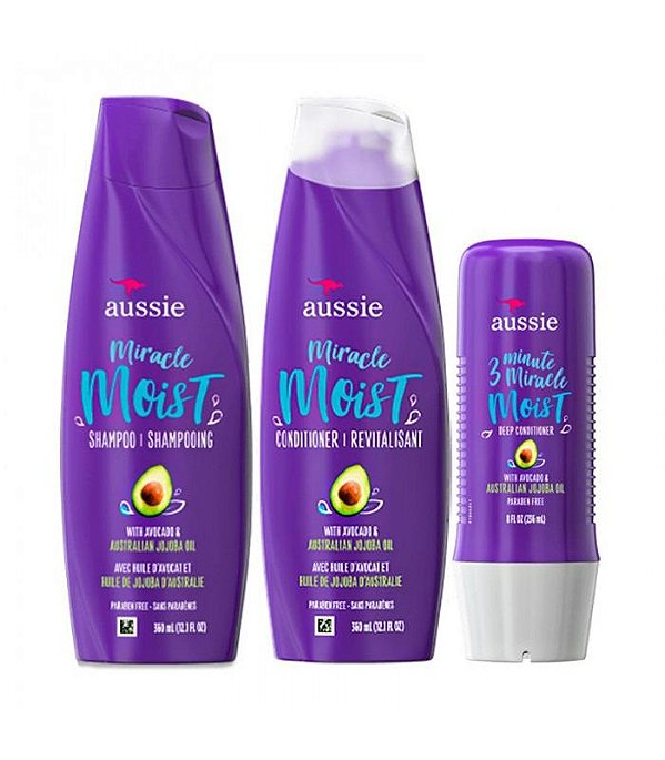 Kit Aussie Miracle Moist Shampoo Condicionador Máscara