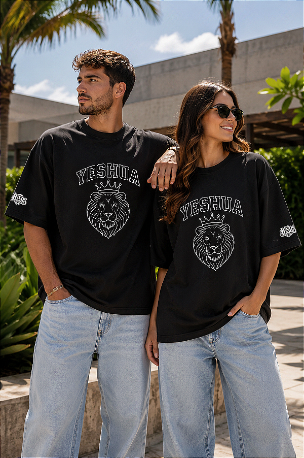Camiseta Oversized Cristã Yeshua Rei dos Reis Premium Unissex – Preta