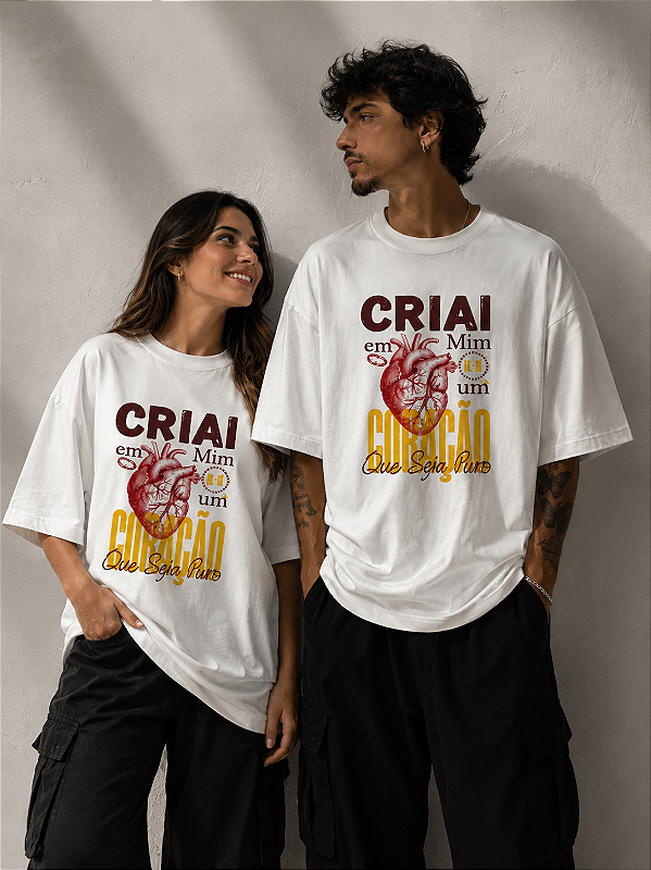 Camiseta Oversized Cristã Criai em Mim um Coração Puro