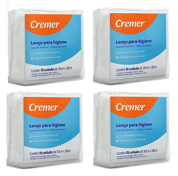 Lenço para Higiene Wipes Cremer 200 Unidades