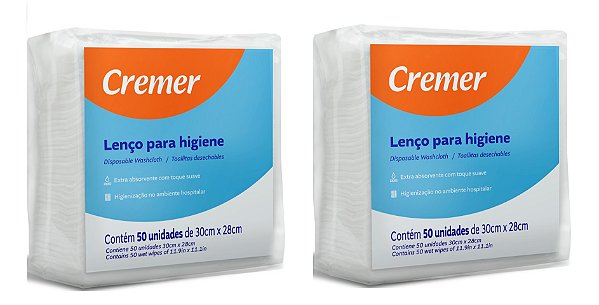 Kit 2 Lenco Para Banho No Leito Wipes Cremer Pacote C/50 Unidades