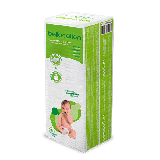 Algodão Quadrado Limpeza e Higiene do bebe BellaCotton 100 Unidades