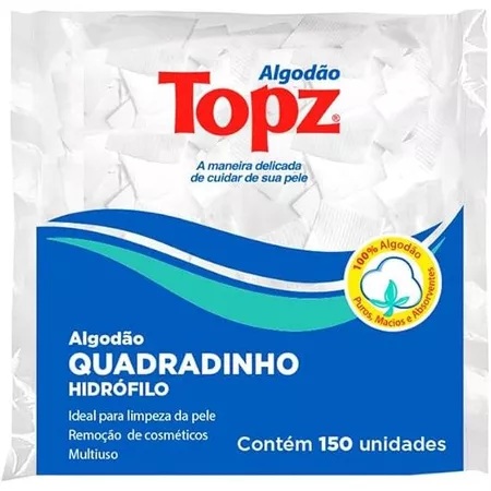 Algodão Quadradinho Topz 150 Unid – O Preferido Para Make, Bebê e Rotina de Beleza