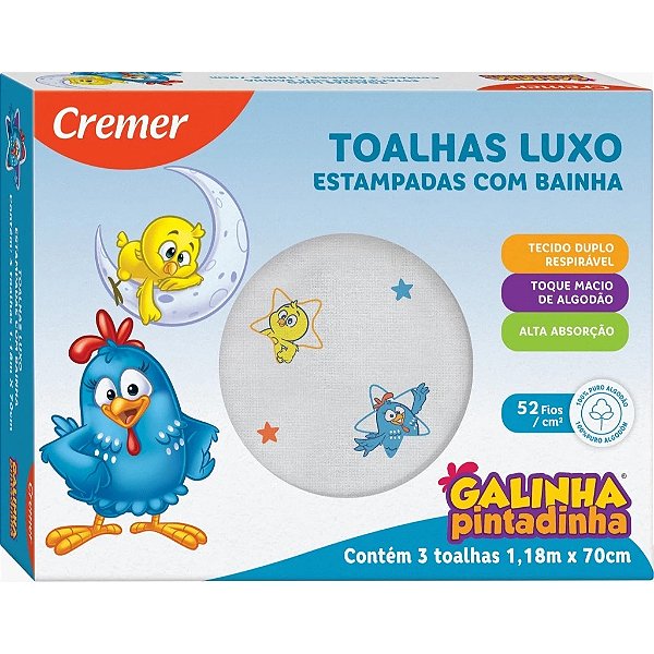 Toalha Fralda de Pano Galinha Pintadinha Cremer 1.18x70