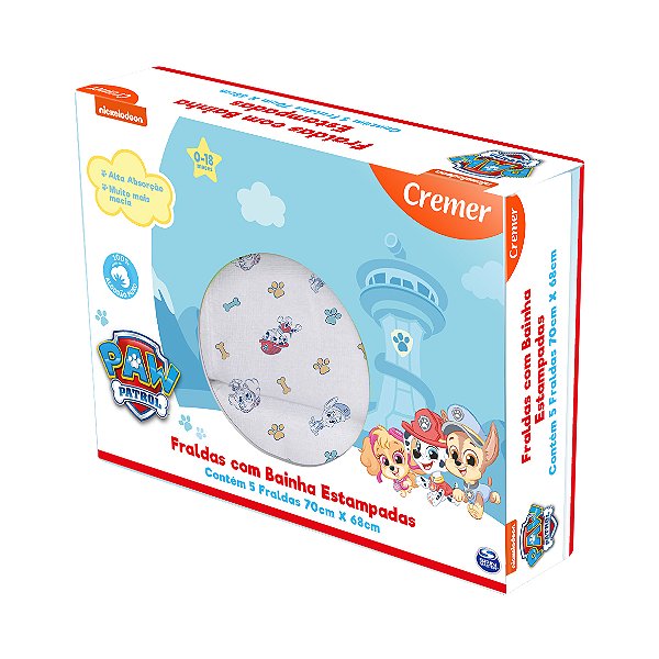 Fralda de pano Patrulha Canina 100% algodão Estampada Cremer 70x68