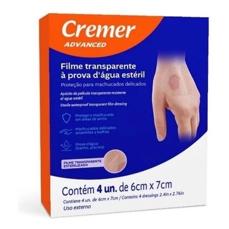 Filme Curativo Para Pequenos Machucados e Tatuagens - à Prova D’Água Estéril 6x7 com 4 Unidades