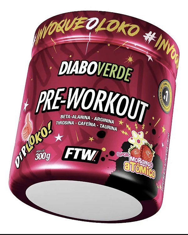 Pre Treino Dip Loko 300g - FTW - Diabo Verde - sabor Morango Atomico