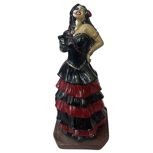 Imagem Gesso Realista Premium - Pomba Gira Caveira Preta e Vermelha 26 cm