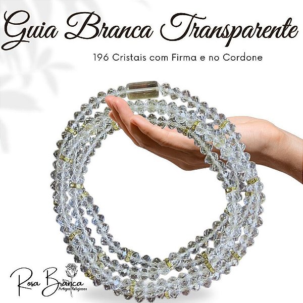 Guia Fio de Contas Branca Transparente com 65 cm de Cristal com Firma e 196 Cristais