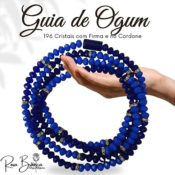 Guia Fio de Contas de Ogum com 65cm de Cristal Com Firma e 196 Cristais