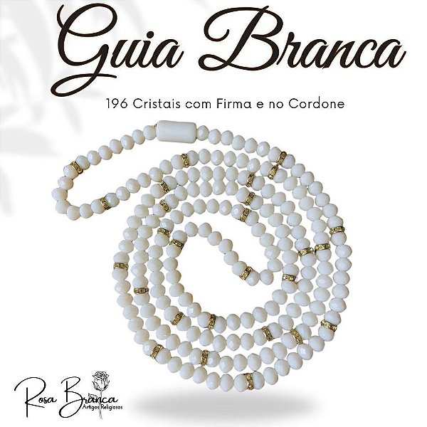 Guia Fio de Contas com 65 cm Branca de Cristal com Firma