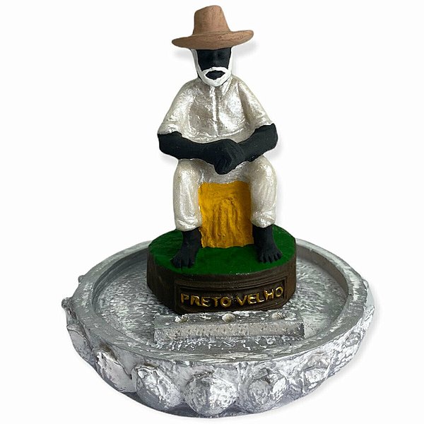 Incensário Preto Velho 12 cm 3 Varetas em Resina