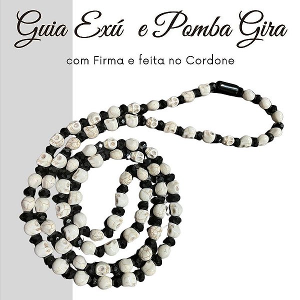 Fio de Contas Guia de Exu e Pomba Gira com 63 cm e Caveiras, Firma e no Cordone
