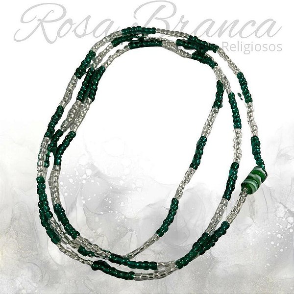 Guia de Miçangas - Verde e Branco Cristal Com Firma
