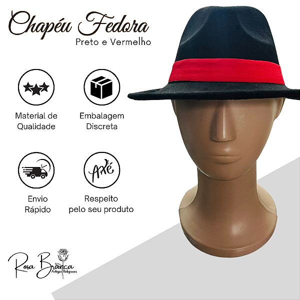 Chapeu Fedora - Preto e Vermelho