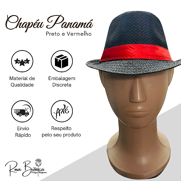 Chapeu Panamá Preto c/ fita vermelha