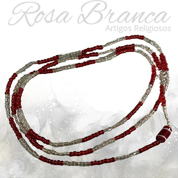 Guia de Miçangas - Branca e Vermelha Cristal Com Firma