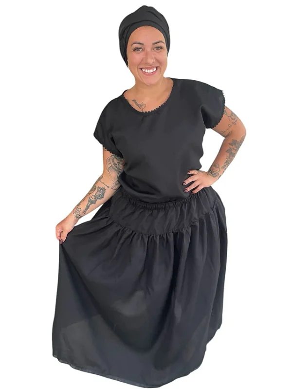 Roupa Ração Com Pano De Cabeça Oxford Feminina Preta - 3 Peças