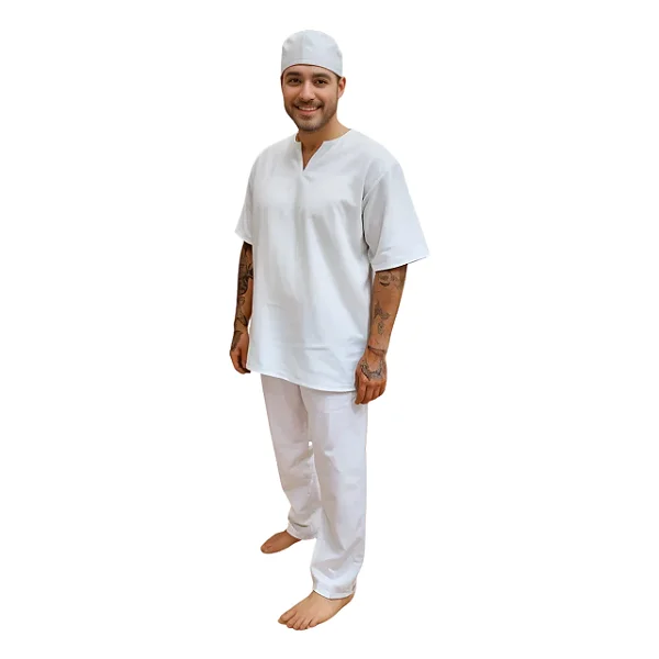 Roupa De Ração Branca Oxford Masculina - 2 Peças