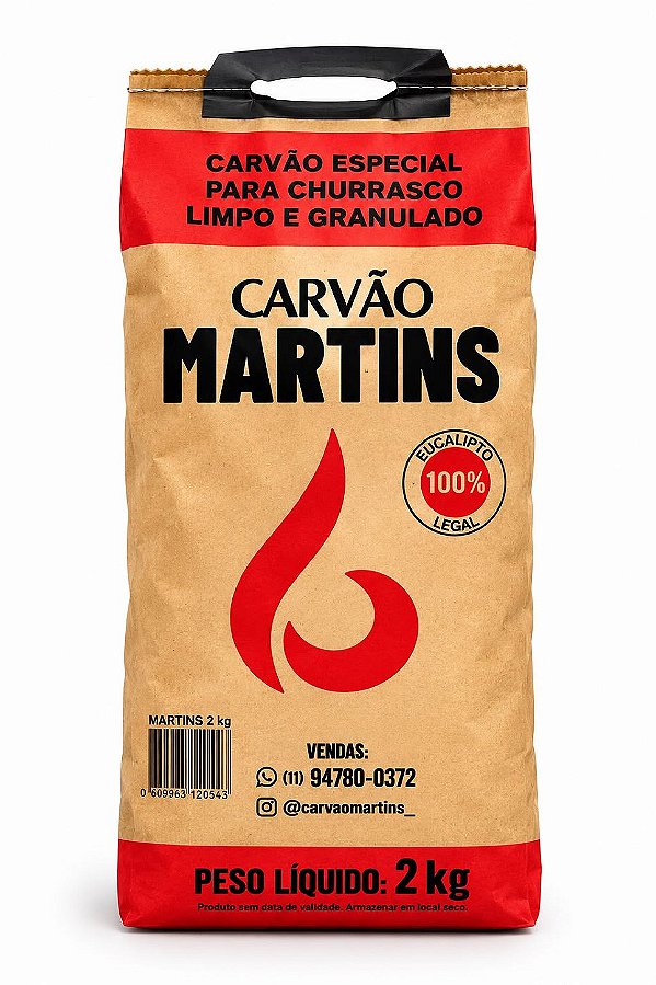 CARVÃO 100% EUCALIPTO - 2KG - MARTINS