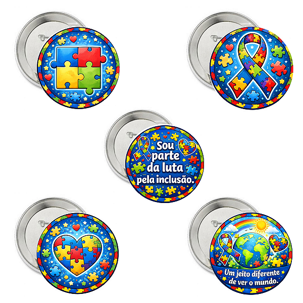 Kit 5 Bottons Autismo Conscientização Autismo 4,5cm