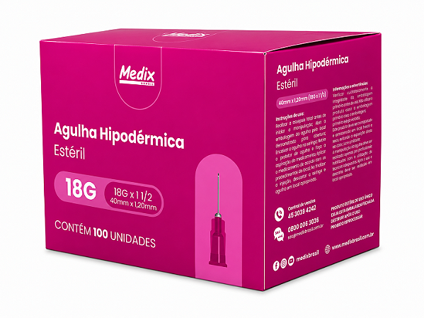 Agulhas Hipodérmicas Estéril Medix 18G - 100 Unidades