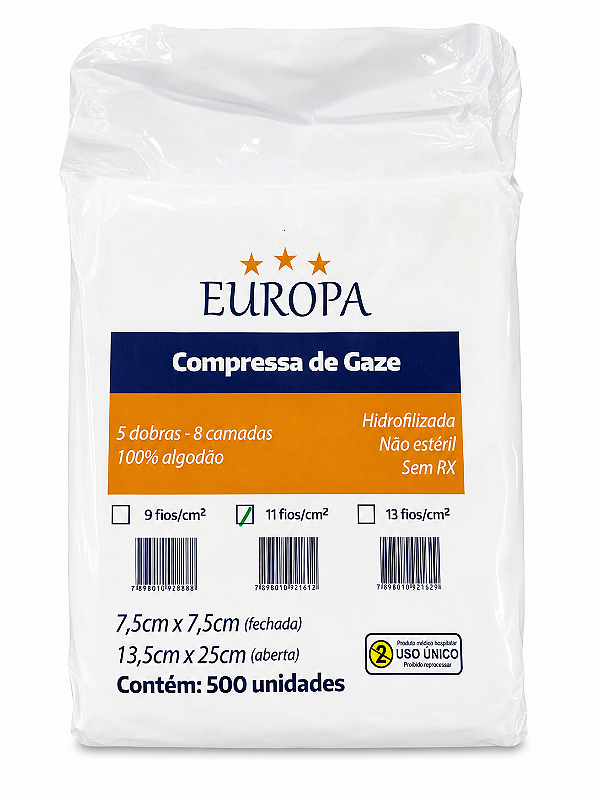 Compressa de Gazes 11 fios com 500 unidades Europa - Polarfix