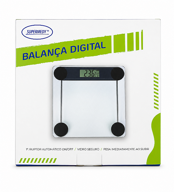 Balança Digital de Vidro Supermedy 180kg LCD Vidro Temperado