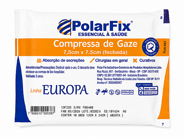Compressa de Gaze Estéril PolarFix Linha Europa