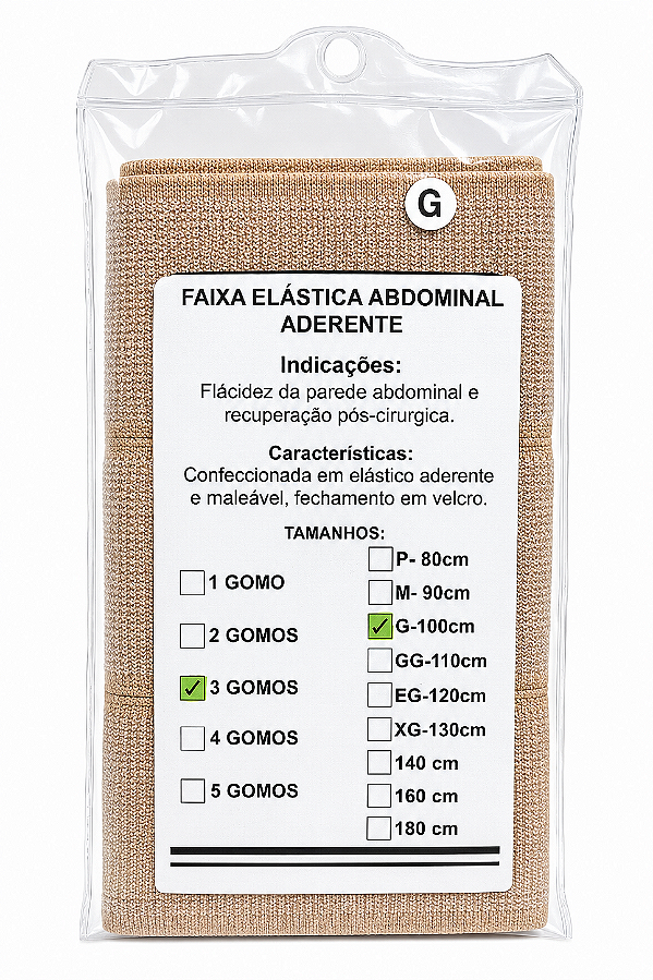 Faixa Elástica Abdominal Aderente 3 Gomos G 100cm